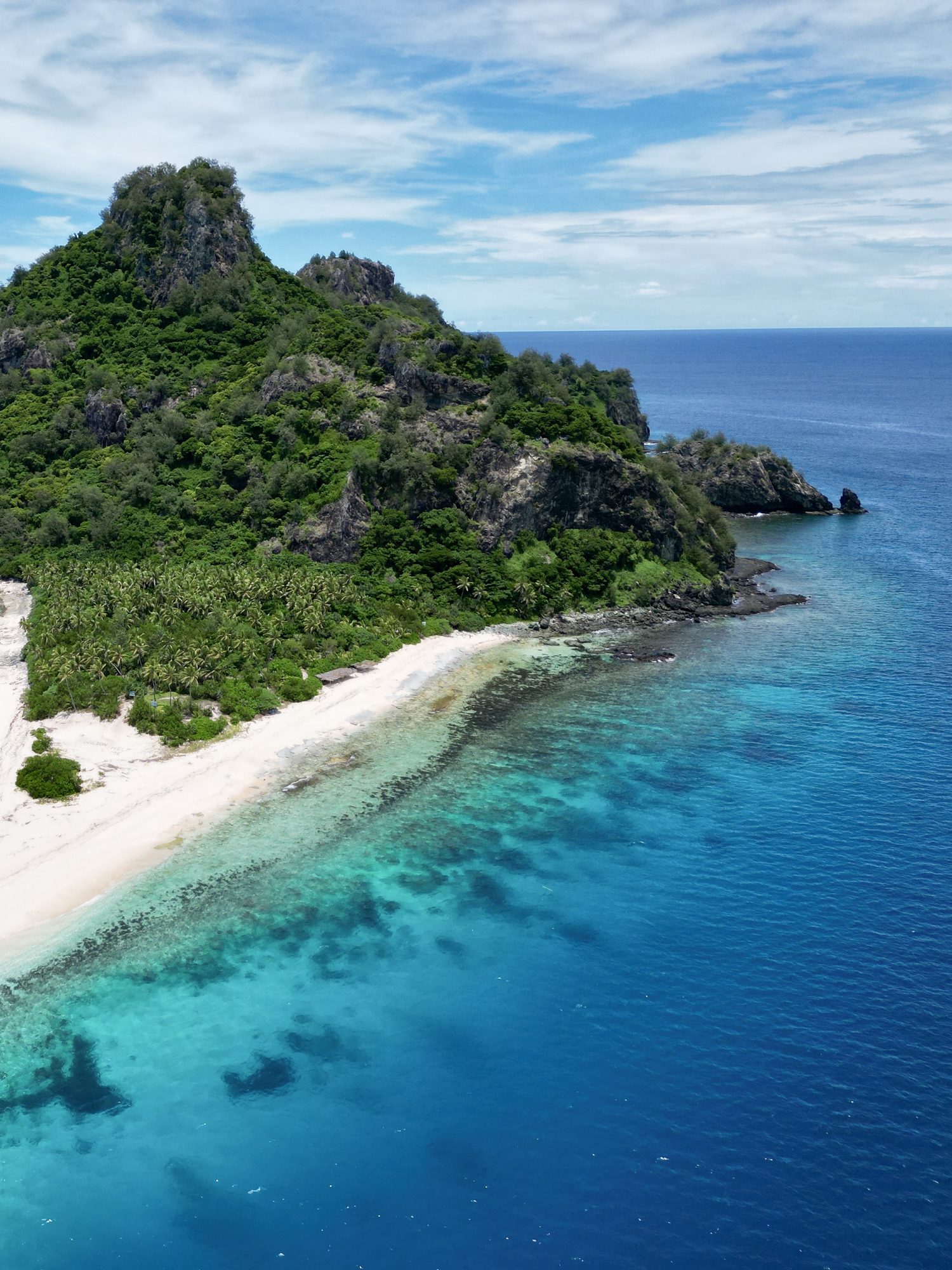 Playa de arena blanca y agua turquesa en Monuriki, islas Mamanuca (Fiyi)